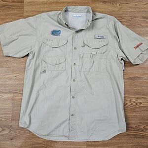 Columbia PFG Florida Gators NCAA Fishing Shirt Men's Medium Khaki Vented EUC
